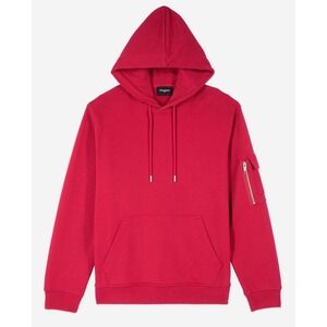 The Kooples Men's Red Hoodie with Arm Zip Pocket Pullover Sweatshirt Size Medium